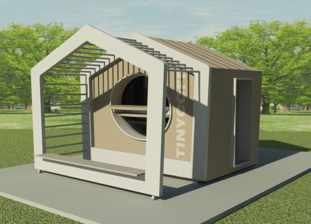 Removable Metal Canopy and Timber Shelving in a Compact Mobile Coffee Kiosk