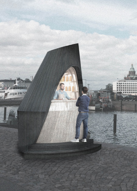 Charred Birch Structure Inspired by Sami Heritage for a Compact Coffee Space