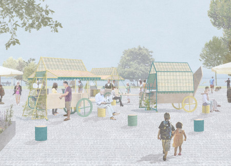 Upcycled Plastic Shingles and Greywater Seating in a Mobile Coffee Kiosk