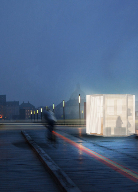 Hexagonal Pavilion Featuring Living Walls and Polycarbonate Facade in Urban Setting  
