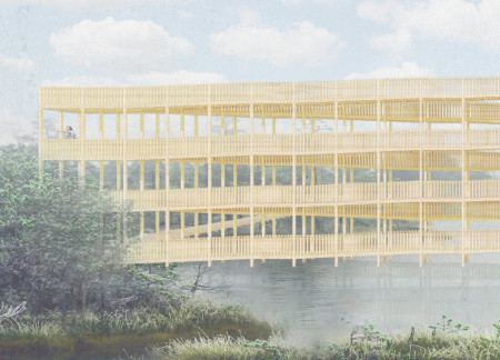 Zigzagging Observation Platform Crafted From Glulam Timber Overlooking Wetlands