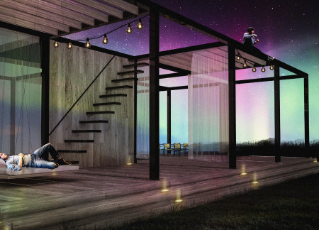 Spatial Harmony Crafted with Structural Steel and Expansive Glazing for Aurora Viewing  