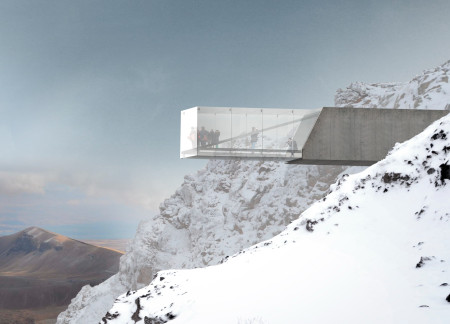 Suspended Glass Platform Embracing Volcanic Terrain with Reinforced Concrete Structure  