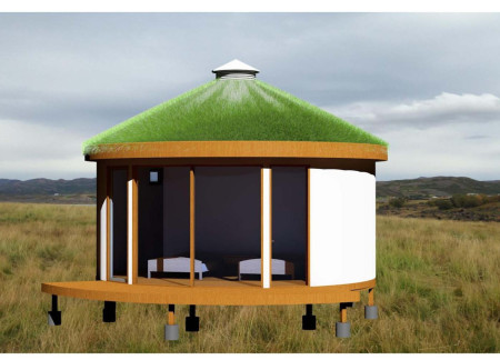 Sod Roof Retreat Crafted with Cross-Laminated Timber Panels and Earth Sheltering Techniques