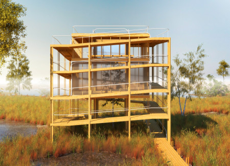 Translucent Polycarbonate and Charred Wood Shingles Elevate a Scenic Observation Tower in Latvia's Natural Landscape