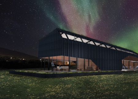 Gabion Walls and Corten Steel Complement Modular Guest Rooms for Northern Lights Experience