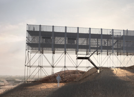 Perforated Metal Structure Elevating Visitor Experience Amid Natural Landscape  