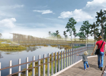 Perforated Metal Trays and Floating Rafts Enhancing Ecological Access in Marshland Observation Structures