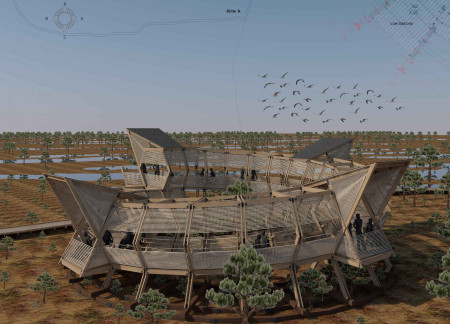 Charred Wood Cladding and Sustainable Pine Structure Create a Serene Observation Point in Natural Park
