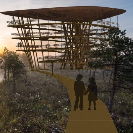 Observation Tower Designed with Locally Sourced Timber and Weathered Copper for Enhanced Ecological Integration  