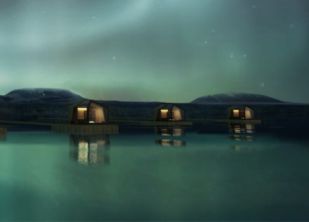 Floating Pavilions With Twisted Forms Crafted From Corten Steel And Volcanic Tuff Panels