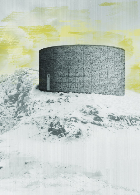 Cylindrical Stone Structure With Gabion Walls Offering Elevated Views of Natural Landscapes