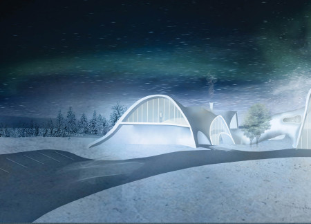Curved Metal Panels and Sustainable Glass Integration in a Flexible Community Haven  