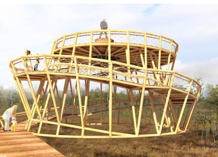 Spiral Structure Constructed With Locally Sourced Pine Logs Enhancing Visitor Engagement In Natural Surroundings