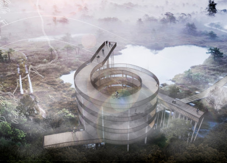 Corten Steel Meets Timber in a Spiraling Observation Tower Emphasizing Nature Connections  