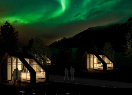 Reflective Glass Panels and Timber Structures Inspired by Local Folklore in Northern Accommodations  