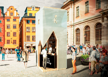 Grooved Glass Facade Integrated With Sustainable Water Harvesting in A Scandinavian Coffee Kiosk