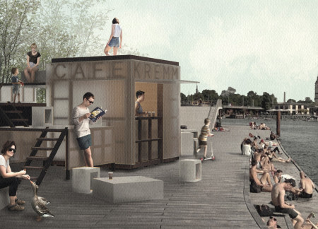 Modular Polycarbonate Kiosk with Warm Wooden Accents for Urban Engagement