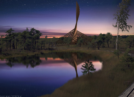 Visitor Center Featuring Cross-Laminated Timber and Charred Wood Shingles in a Natural Landscape