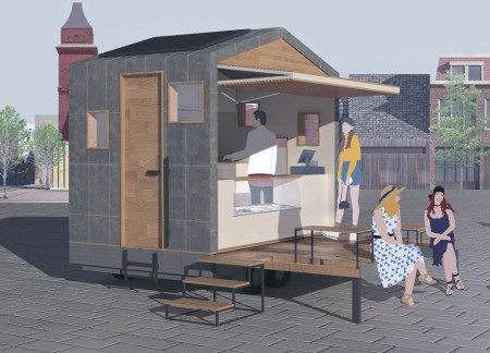 Foldable Bed and Ultra-High-Performance Concrete Define A New Mobile Coffee Experience