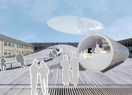 Hydraulic Roof System in Precast Concrete Cabin Offering Shelter and Community Engagement