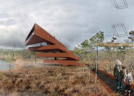 Corten Steel Observation Tower Embracing Wetland Views Through Spiral Accessibility