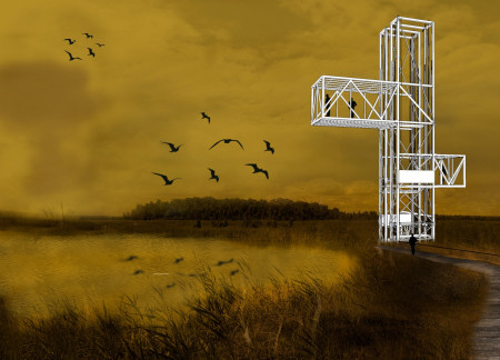 Pedal-Operated Steel Tower with Transparent Lattice and Elevated Views