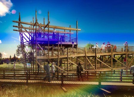Elevated Viewing Platform Crafted From Pressure-Treated Timber and Galvanized Steel In A Natural Park Setting