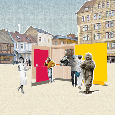 Compact Coffee Kiosk Featuring Tubular Aluminum and Plywood for Urban Adaptability
