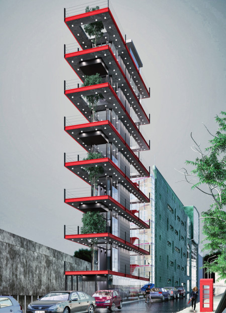 Charred Wood Cladding and Concrete Structure Enhancing Community Living in Urban Spaces