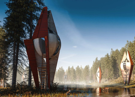 Bioluminescent Signage and Rainwater Harvesting in Sustainable Latvian Pods
