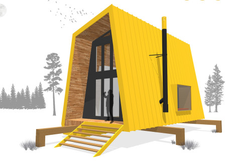 A-Frame Retreat Crafted From Composite Wood With Bamboo Accents in a Forest Setting