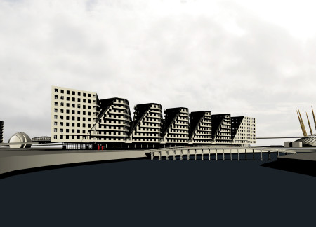 Triangular Façades of Concrete and Glass Reimagining Urban Living Along the River