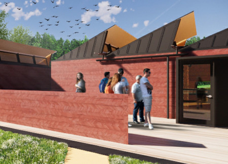Cedar Cladding and Green Roof Pairing in a Community-Centric Visitor Center  
