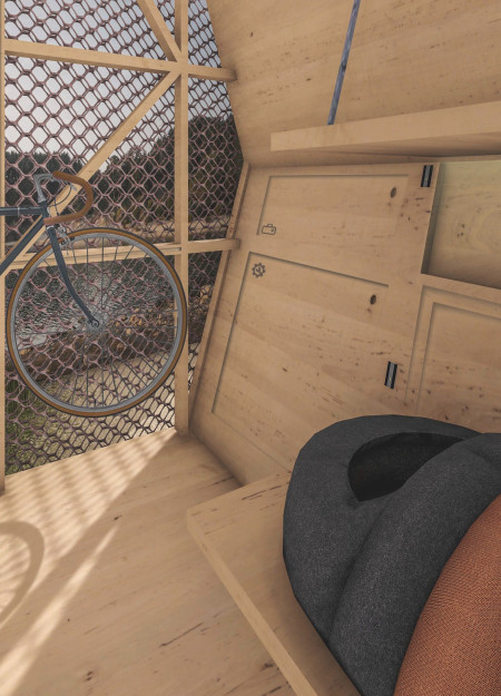 Solar-Powered Shelter Crafted From Plywood and Polycarbonate for Cycling Communities  