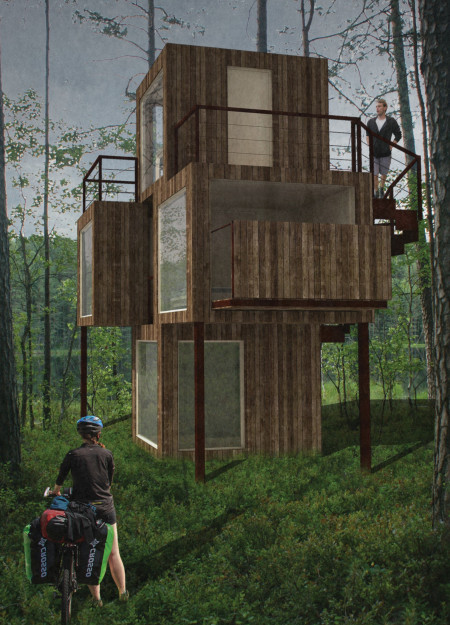 Embracing Nature Through Modular Design with Charred Wooden Shingles and Glass Facades