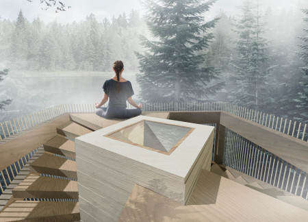 Elevated Meditation Space Crafted from Cross-Laminated Timber and Embracing Natural Light