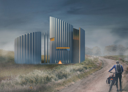 Charred Wood and Glass Haven Offering Cyclists Sustainable Rest Amidst Nature