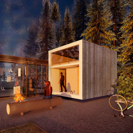 Charred Wooden Shingles and Cross-Laminated Timber Create A Sustainable Retreat Along The Cycling Path