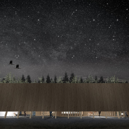 Charred Wooden Shingles and Cross-Laminated Timber Encompass a Versatile Community Space