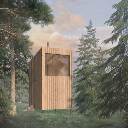 Elevated Retreat Crafted With OSB and Timber Emphasizing Connection to Nature