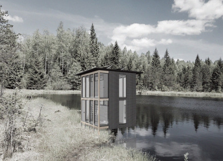 Cubes of Charred Wood and OSB Create a Sanctuary for Meditation