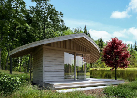 Leaf-Shaped Retreat Crafted From Charred Wooden Shingles and Cross-Laminated Timber Panels