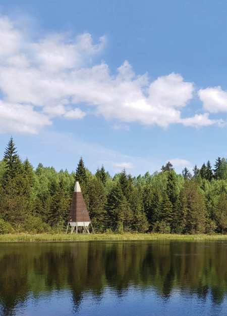 Elevated Conical Shelter Crafted From Reclaimed Timber Nestled in a Serene Bogland  