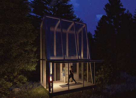 Transparent Plastic Cladding Meets Reclaimed Timber in a Compact Forest Retreat