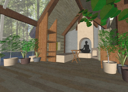 Earthy Brown Timber and Green Roof in a Mindful Retreat Emphasizing Connection to Nature