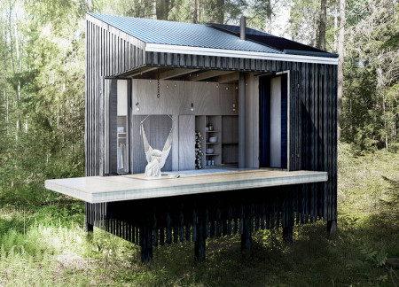Charred Wooden Cladding Enhances A Secluded Retreat Nestled by the Lake
