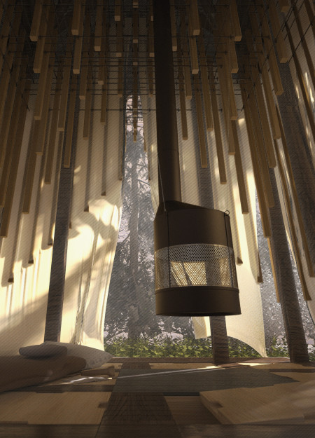 Translucent Wood Cabins Enhancing Serenity Through Verticality and Natural Materials  