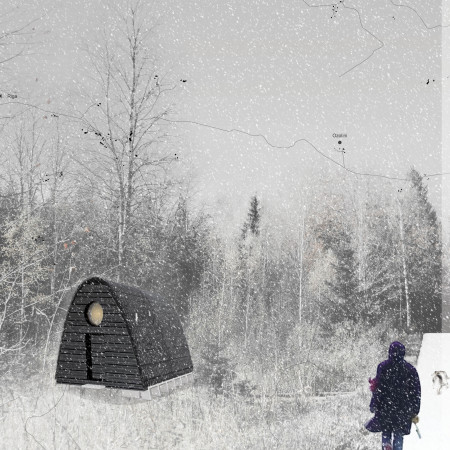 Meditation Retreat Featuring Straw Bale Construction and Thatched Rooftops in a Forest Setting