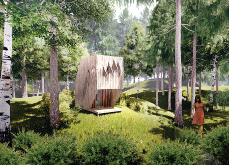 Charred Wooden Shingles And Engineered Timber Create Serene Meditation Cabins In A Forest Retreat